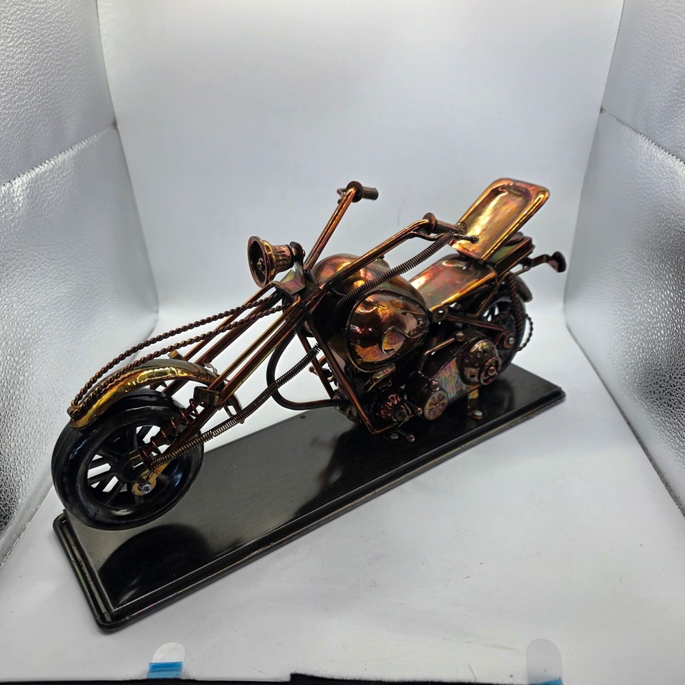 Metal Chopper Motorcycle Sculpture Music Box Toyland 1:14 Item 31423 Copper